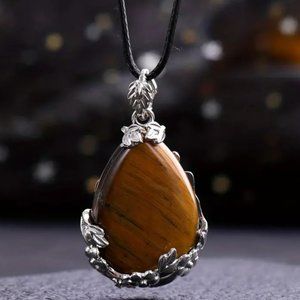 Tiger Eye Natural Stone Drop Shaped Pendant Necklace Healing Gemstone Penant